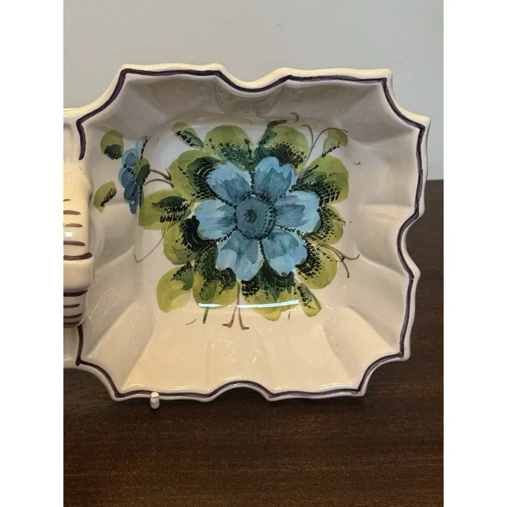 Italian Ceramic Divided Serving Dish Hand Painted Floral Bowl Made in Italy VTG